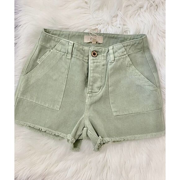 Chelsea & Violet Sage Frayed Hem Denim Shorts - Picture 5 of 9